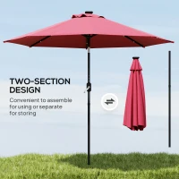 Outsunny Ombrellone Angolazione Regolabile con Luci LED Multicolore da Giardino, in Metallo e Poliestere, Φ275x233 cm, Rosso(m-8)