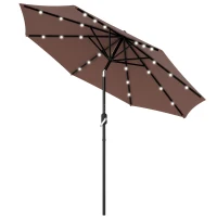 Outsunny Parasol de jardin Parasol droit Parasol Lumineux octogonal inclinable Ø 2,7 m Parasol LED Solaire métal Polyester Haute densité 180 g/m² Chocolat(m-10)