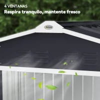 Outsunny Caseta de Jardín 213x130x185 cm con Puertas Correderas y Claraboya para Almacenamiento de Herramientas Gris Oscuro(m-9)