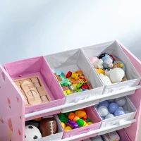 ZONEKIZ Dulăpior de Jucării cu 9 Coșuri Detașabile din MDF și Material Textil Roz(m-9)