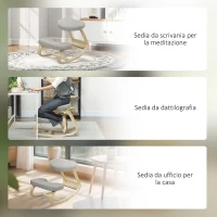 HOMCOM Sedia Inginocchiatoio con Movimento a Dondolo, in Tessuto e Legno di Betulla, 50x73x55 cm, Grigio(m-7)
