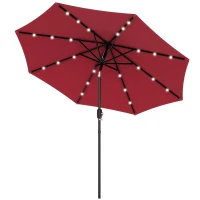 Outsunny Parasol de jardin Parasol droit Parasol Lumineux octogonal inclinable Ø 2,7 m Parasol LED Solaire métal Polyester Haute densité 180 g/m² rouge bordeaux(m-1)