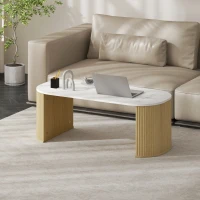 HOMCOM Ovaler Couchtisch, Beistelltisch mit Marmoreffekt, abgerundete Ecken und kräftige Beine, 110 x 50 x 40 cm, Weiß(m-5)