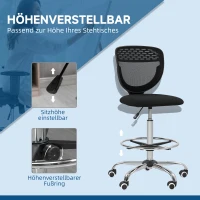Vinsetto Bürostuhl, Arbeitsstuhl, Schreibtischstuhl, höhenverstellbar, gepolstert, Schwarz(m-5)