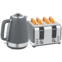 HOMCOM Stainless Steel Kettle and Toaster Set, 1.7L 3000W Rapid Boil Jug Kettle with UK Strix Thermostat, Limescale Filter, 4 Slice Toaster with 7 Browning Controls, Crumb Tray, Grey and Silver Tone(m-10)