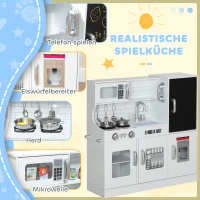 AIYAPLAY Kinderkeuken - Speelkeuken met Telefoon, Krijtbord, Magnetron, Fornuis, Spoelbak, Accessoires, IJsblokjesmachine, 3-8 Jaar, Wit(m-5)