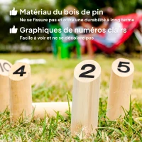 SPORTNOW Jeu de quilles finlandaises, jeu de plein air en bois de pin 12 quilles 1 bâton 1 boîte de transport effet bois naturel(m-5)