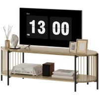 HOMCOM Mueble de TV Estilo Bohemio hasta 55 Pulgadas con Diseño en Cuerda de Papel y 2 Estantes Abiertos 124x43,5x41 cm Natural(m-11)