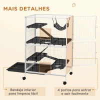 PawHut Gaiola para Roedores 80x52x128 cm Casa de 4 Alturas com Rampas Suspensa Rede Bandeja Removível Rodas Branco Rajado e Preto(m-7)