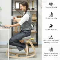 HOMCOM Sedia Inginocchiatoio con Movimento a Dondolo, in Tessuto e Legno di Betulla, 50x73x55 cm, Grigio(m-5)