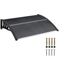 Outsunny Auvent de porte d'entrée, toit marquise de porte exterieur en polycarbonate et aluminium résistante 100 x 75 cm noir(m-10)