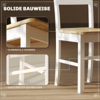 HOMCOM Set van 2 Keukenstoelen, Rubberhout, Gebogen Lattenrugleuning, Wit(m-5)