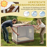AIYAPLAY Sandkasten, Sandkiste mit Vordach und Netztür, Sitzbänke, Bodenschutz, Braun(m-9)
