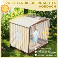 AIYAPLAY Sandkasten, Sandkiste mit Vordach und Netztür, Sitzbänke, Bodenschutz, Braun(m-4)