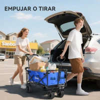 Outsunny Carro de Transporte Plegable con Toldo y Asa Telescópica Carga Máx. 68 kg para Playa Camping 117x55x98cm Azul(m-5)
