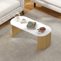 HOMCOM Ovaler Couchtisch, Beistelltisch mit Marmoreffekt, abgerundete Ecken und kräftige Beine, 110 x 50 x 40 cm, Weiß(m-4)