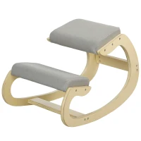 HOMCOM Ergonomischer Kniesessel mit Wippfunktion und verstellbar, aus Leinenstoff und Birkenholz, 55x85x55 cm, Hellgrau(m-1)