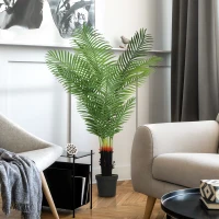 HOMCOM 150cm Artificial Areca Palm Tree with 12 PE Leaves, Decorative Artificial Plant with Plastic Pot and Flocked Soil, Fake Plant for Home Office Decor, Green(m-8)