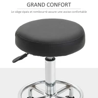 Vinsetto Tabouret à roulettes, tabouret de massage avec hauteur réglable 50-64 cm et assise rembourré, pivotant 360°, noir(m-5)