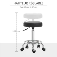 Vinsetto Tabouret à roulettes, tabouret de massage avec hauteur réglable 50-64 cm et assise rembourré, pivotant 360°, noir(m-4)