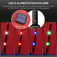 Outsunny Parasol de jardin Parasol droit Parasol Lumineux octogonal inclinable Ø 2,7 m Parasol LED Solaire métal Polyester Haute densité 180 g/m² rouge bordeaux(m-5)