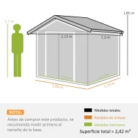 Outsunny Caseta de Jardín 213x130x185 cm con Puertas Correderas y Claraboya para Almacenamiento de Herramientas Gris Oscuro(m-3)