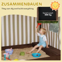 AIYAPLAY Sandkasten, Sandkiste mit Vordach und Netztür, Sitzbänke, Bodenschutz, Braun(m-5)