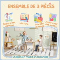 AIYAPLAY Ensemble 1 table ronde, 2 chaises pour enfant 3 pièces, dossier en forme d'ours, activités, bricolage, repas, 3-6 ans(m-6)