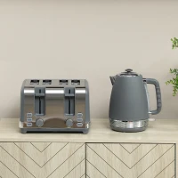 HOMCOM Stainless Steel Kettle and Toaster Set, 1.7L 3000W Rapid Boil Jug Kettle with UK Strix Thermostat, Limescale Filter, 4 Slice Toaster with 7 Browning Controls, Crumb Tray, Grey and Silver Tone(m-9)