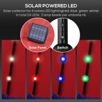 Outsunny Ombrellone Angolazione Regolabile con Luci LED Multicolore da Giardino, in Metallo e Poliestere, Φ275x233 cm, Rosso(m-5)