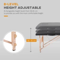 HOMCOM 2 Section Foldable Massage Table Professional Salon SPA Facial Couch Tattoo Bed with Carry Bag Black(m-4)