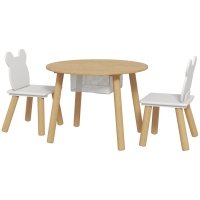 AIYAPLAY Ensemble 1 table ronde, 2 chaises pour enfant 3 pièces, dossier en forme d'ours, activités, bricolage, repas, 3-6 ans