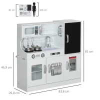 AIYAPLAY Cocina para Niños de +3 Años con Accesorios para Cocinar Pizarra Máquina de Hielo y Teléfono 83,8x26,8x81 cm Blanco(m-3)