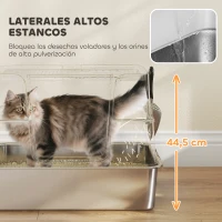 PawHut Arenero para Gatos de Acero Inoxidable XL con Tapa Abatible Laterales Altos Pala Fácil de Limpiar Antifugas Gris Claro(m-8)