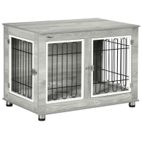 PawHut Dog Crate Furniture End Table, with Washable Cushion, Double Doors, for Medium/Large Dogs, Grey