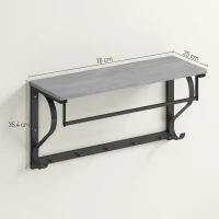 HOMCOM Stand Appendiabiti a Parete, Ganci da parete, 5 Ganci, ripiano superiore, versatile, Grigio(m-3)