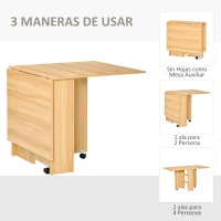 HOMCOM Mesa de Comedor Plegable con Ruedas Mesa Auxiliar Multifuncional con Alas Abatibles y Estantes 140x80x74cm Madera(m-4)