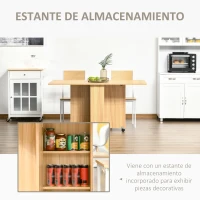 HOMCOM Mesa de Comedor Plegable con Ruedas Mesa Auxiliar Multifuncional con Alas Abatibles y Estantes 140x80x74cm Madera(m-6)