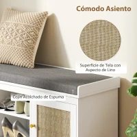 HOMCOM Banco Zapatero con Puertas Frentes de Ratán Estantes Ajustables y Abiertos para Entrada Dormitorio 105x35x47 cm Blanco(m-5)