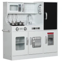 AIYAPLAY Cozinha de Brincar para Crianças Cozinha Infantil de Madeira com Acessórios Máquina de Gelo e Ardósia 83,8x26,8x81 cm Branco(m-11)
