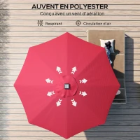 Outsunny Parasol de jardin Parasol droit Parasol Lumineux octogonal inclinable Ø 2,7 m Parasol LED Solaire métal Polyester Haute densité 180 g/m² rouge bordeaux(m-4)