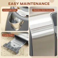HOMCOM Stainless Steel Kettle and Toaster Set, 1.7L 3000W Rapid Boil Jug Kettle with UK Strix Thermostat, Limescale Filter, 4 Slice Toaster with 7 Browning Controls, Crumb Tray, Grey and Silver Tone(m-7)
