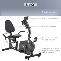HOMCOM Bicicletă Magnetică Orizontală Scaun Reglabil și Elastice pentru Brațe(m-7)