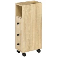 kleankin Armario de Baño con Ruedas Mueble Auxiliar para Baño con Estante Abierto Puerta y Cajón 18x30x68,5 cm Roble(m-11)