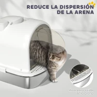 PawHut Arenero para Gatos de Acero Inoxidable con Cubierto Bolsa Desodorizante Pala Fácil de Limpiar 52,4x41,3x39,9 cm Blanco(m-5)