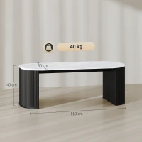 HOMCOM Tavolino ovale, tavolino d'appoggio effetto marmo, angoli arrotondati piedi spessi, 110 x 50 x 40 cm, nero(m-3)