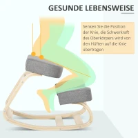 Vinsetto Kniestuhl, ergonomischer Sitzhocker, Polsterhocker für gesunde Sitzhaltung, Birkenholz, 120 kg belastbar, Grau(m-6)