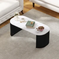HOMCOM Table basse ovale, table d'appoint aspect effet marbre, coins arrondis pieds épais, 110 x 50 x 40 cm, noir(m-8)