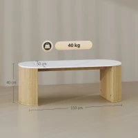 HOMCOM Ovaler Couchtisch, Beistelltisch mit Marmoreffekt, abgerundete Ecken und kräftige Beine, 110 x 50 x 40 cm, Weiß(m-3)