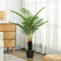 HOMCOM 120cm Artificial Areca Palm Tree with 9 PE Leaves, Decorative Artificial Plant with Plastic Pot and Flocked Soil, Fake Plant for Home Office Decor, Green(m-9)